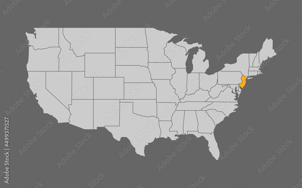 Map of the United States with New Jersey highlight
