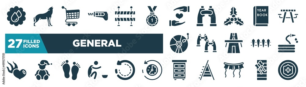 set of general icons in filled style. glyph web icons such as save water badge, stationery knife, heart between hands, yearbook, pair of binoculars, hose with drops, steps, office cabinet editable set of general icons in filled style. glyph web icons such as save water badge, stationery knife, heart between hands, yearbook, pair of binoculars, hose with drops, steps, office cabinet editable