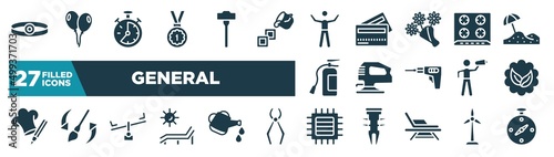 set of general icons in filled style. glyph web icons such as head mirror, win, man with open arms, hob, fretsaw, go green badge, balancer, patch crop editable vector.