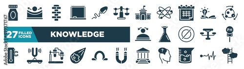 set of knowledge icons in filled style. glyph web icons such as medication, drawing board, high school, wise, volumetric flask, ph, experimentation, academy editable vector.