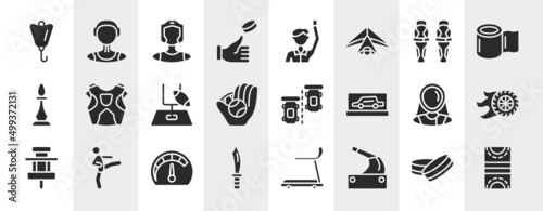 winter sports filled icons set. editable glyph icons such as lift bag, coin toss, shin, protector, parade lap, burnout, mph, handbrake vector.