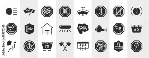 public spaces signals filled icons set. editable glyph icons such as high beam, narrow bridge, no mobile phone, pull, carbon monoxide, 60 degrees medium agitation, 70 degree laundry, biological