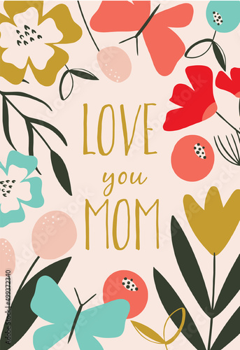 Hand Drawn Mother's Day illustration Vector, Floral Mother's Day Background Drawing Watercolor