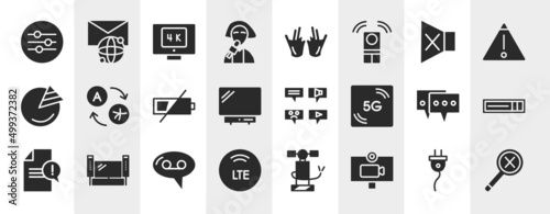 notification filled icons set. editable glyph icons such as sound ting, reporter, silence, translator, message types, hdmi, voice message, video chat vector.