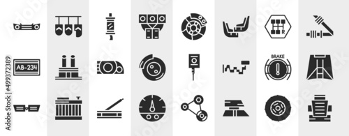 car parts filled icons set. editable glyph icons such as car bumper, car manifold, gearbox, distributor cap, ignition, hood, handbrake, roof vector.