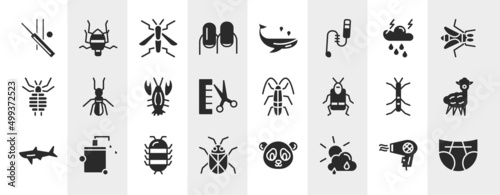 pet grooming filled icons set. editable glyph icons such as cricket, nails, thunderstorm, termite, cockroach, alpaca, cochineal, clouds and sun vector. © VectorStockDesign