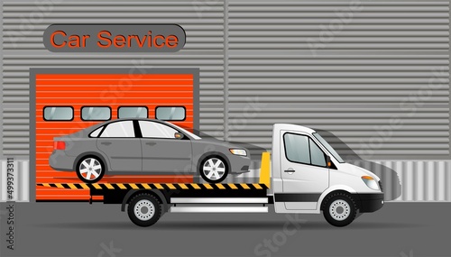 Delivery of a faulty car by a tow truck to a car service.