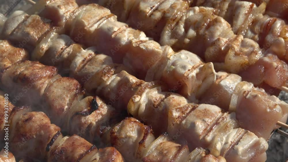 Spieße mit Geflügelfleisch auf dem Grill Spieße mit Geflügelfleisch auf dem Grill