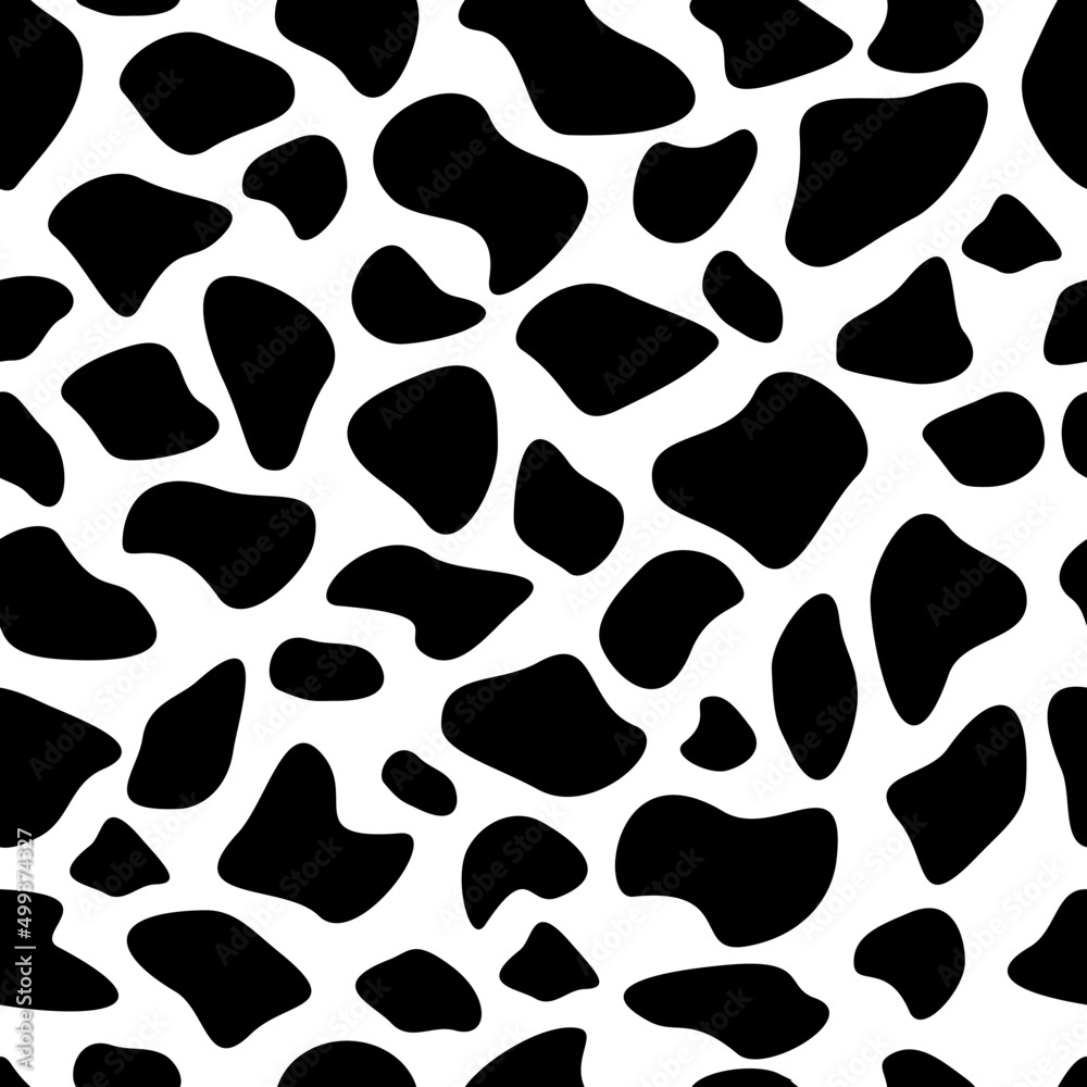 Vector design of milk cow skin pattern with smooth black and white texture, can be used for fabrics, textiles, wrapping paper, tablecloths, curtain fabrics, clothing.Seamless vector pattern. Vector design of milk cow skin pattern with smooth black and white texture, can be used for fabrics, textiles, wrapping paper, tablecloths, curtain fabrics, clothing.Seamless vector pattern.