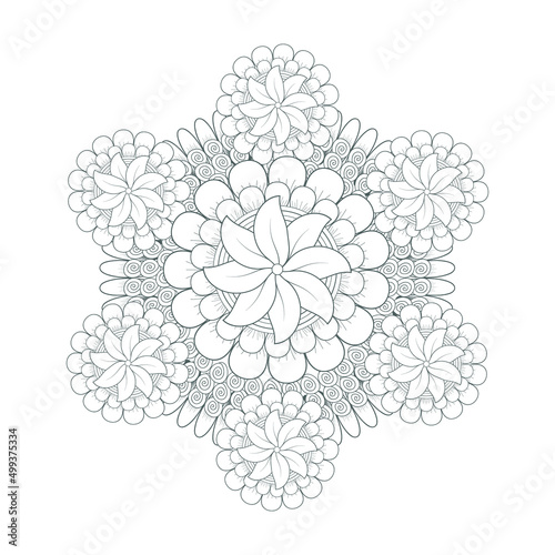 Decorative Doodle flowers in black and white for coloringbook, cover, background, wedding invitation card. Hand drawn sketch for adult anti stress coloring page isolated in white background.-vector