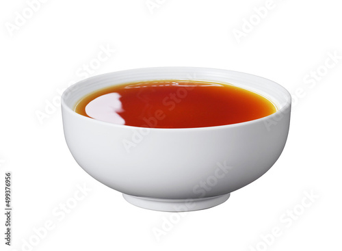 Fish sauce in white bowl isolated on background. Phu Quoc Traditional Fish Sauce.
