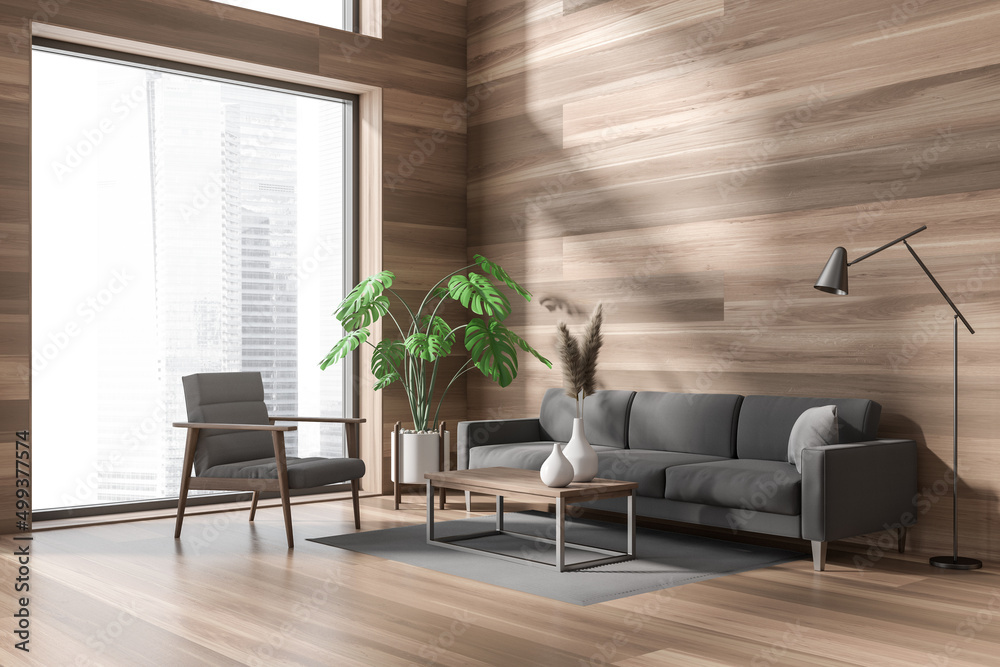 Lounge interior with couch and coffee table, window and empty wall Lounge interior with couch and coffee table, window and empty wall