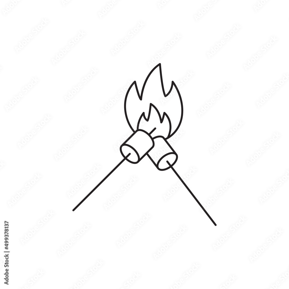 Burning marshmallow icon line style icon, style isolated on white background Burning marshmallow icon line style icon, style isolated on white background