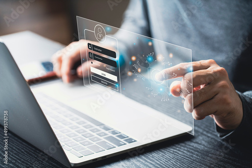 Login and password of cyber security and networking concept. User typing password secure access to personal information. Cybersecurity and encryption secure Internet access on virtual digital display