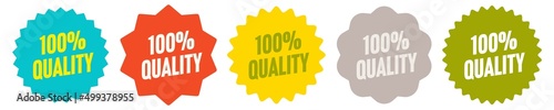100 percent quality sticker with different shape and form. Vector badge for product or service promotion set isolated on white background