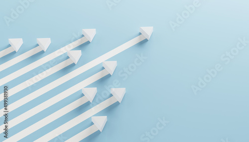 Fotografia Minimal white arrow up to growth success on blue background, 3d render, progress way and forward achievement creative concept