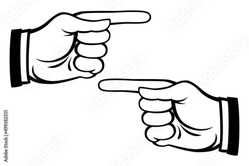 two hands of the human with pointing fingers directed in different directions. index finger icon on white background. vector illustration.
