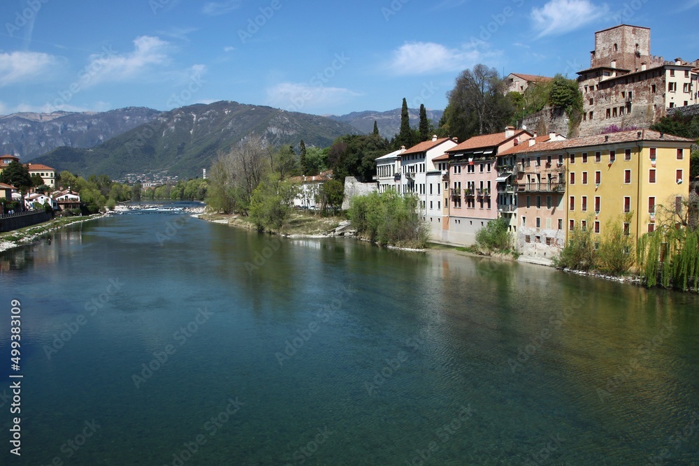 Italy, Veneto: View of Bassano from the Alpini Bridge.