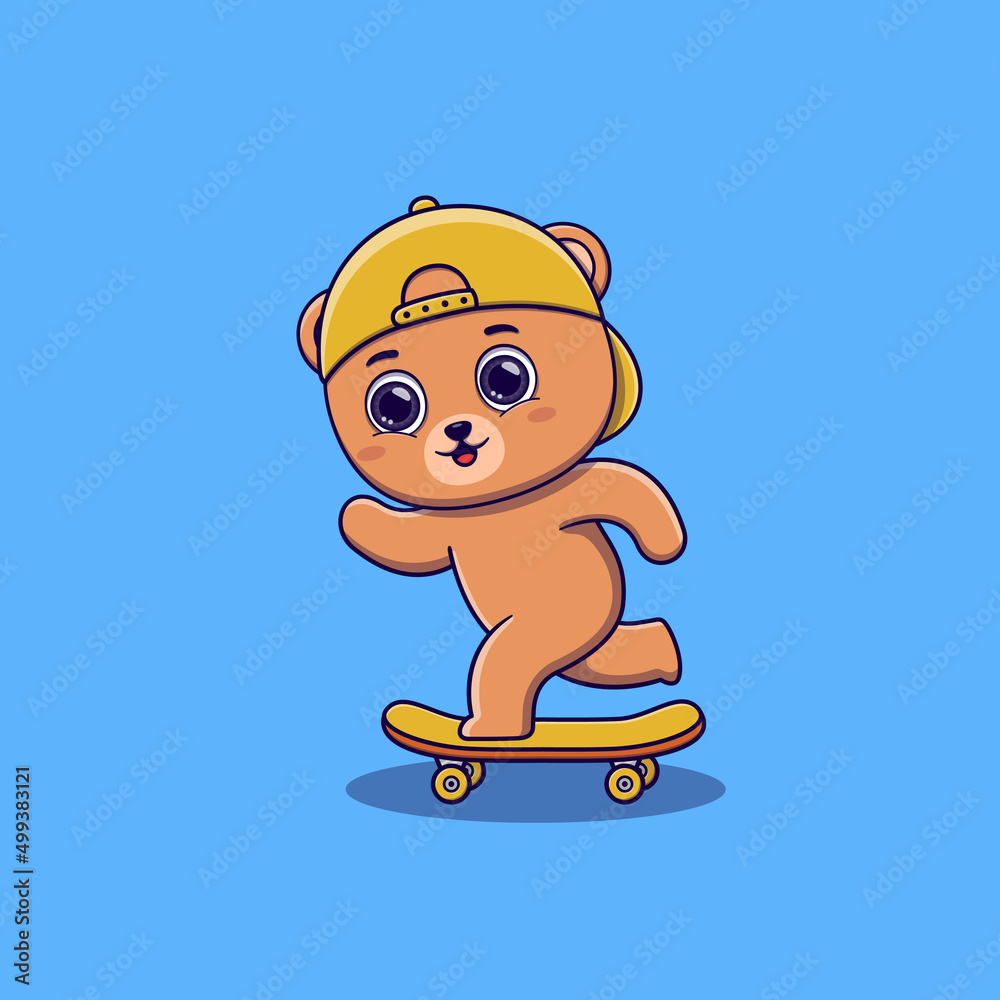 Obraz premium cute bear playing skateboard cartoon