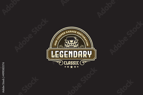 Legendary Mini Cooper Garage Restoration Logo Vintage