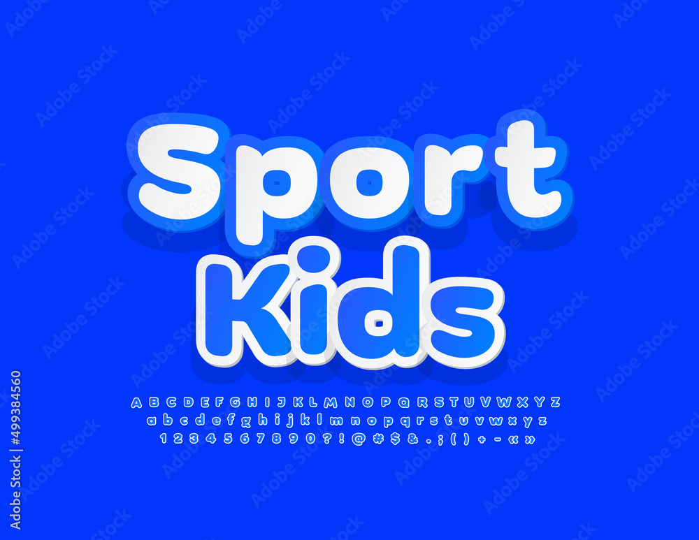 Vector modern sign Sport Kids. Sticker style Font. Creative paper Alphabet Letters, Numbers and Symbols set