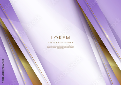 Abstract luxury white and soft purple elegant geometric diagonal overlay layer background with golden lines. photo