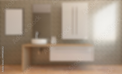 Modern bathroom including bath and sink. 3D rendering.. Mockup.. Abstract blur phototography. © COK House