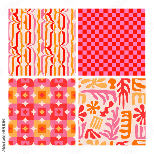 Collection of seamless patterns in  60s,70s,80s style, geometric, floral, abstract backgrounds.Stylish, trendy textures collection