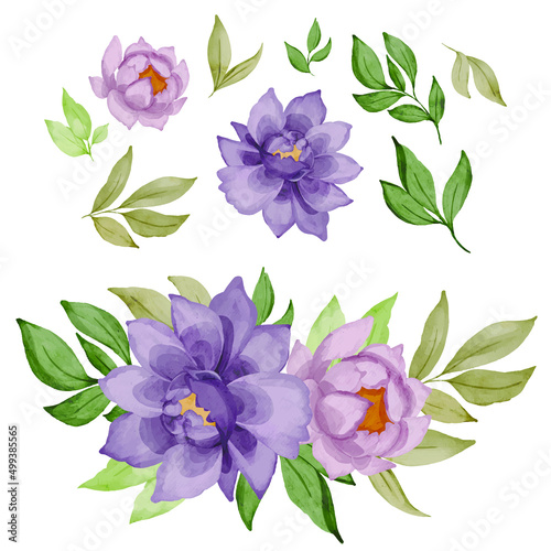 set of purple rose bouquet isolated clipart