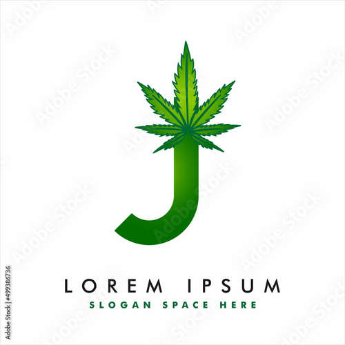 Letter J with cannabis leaf logo concept. Weed, hemp, marijuana logo vector. business logo, Green Cannabis Logo with Medical Marijuana Leaf. Usable for Business, Science, Healthcare, Medical & Nature