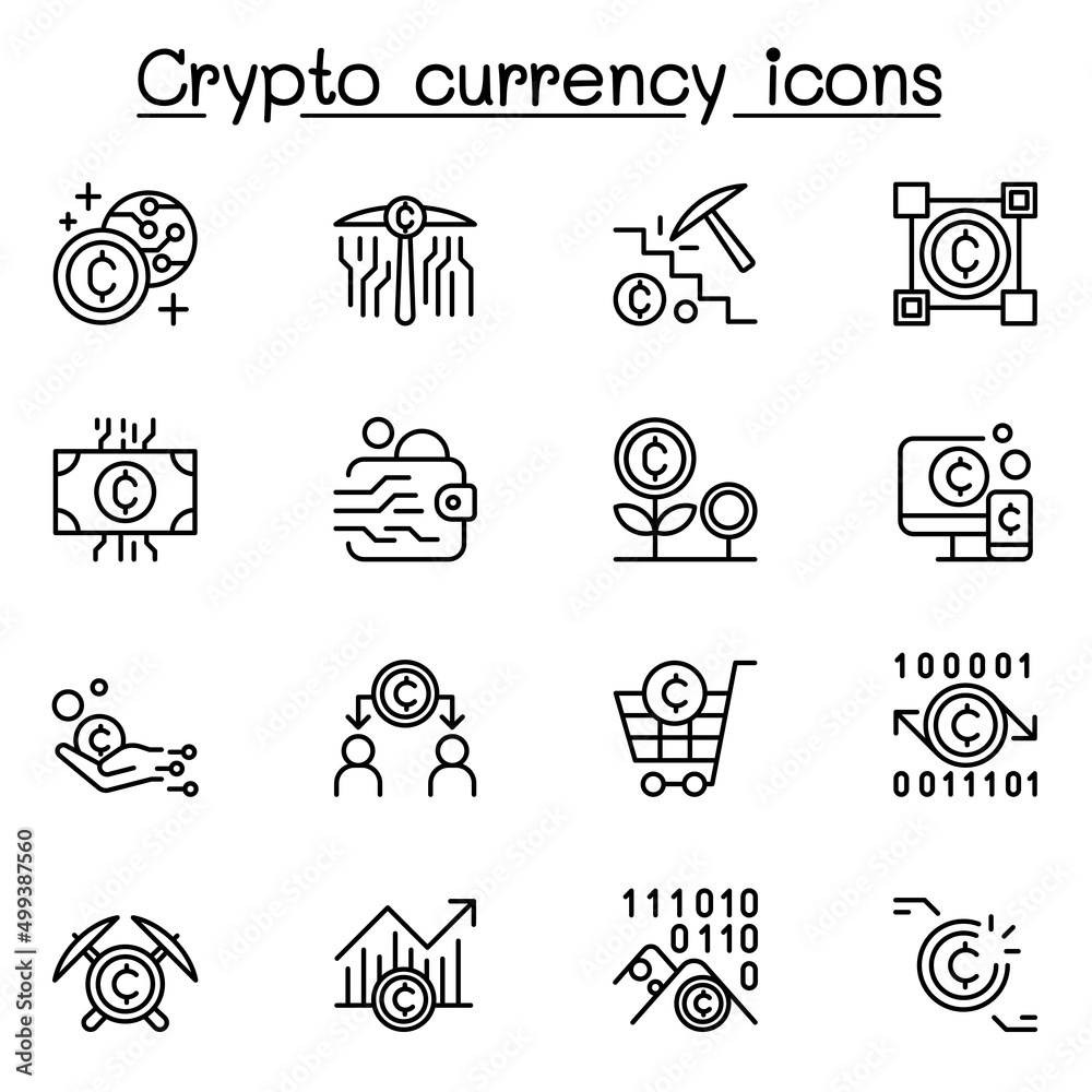 Crypto currency and NFT icon set in thin line style Crypto currency and NFT icon set in thin line style