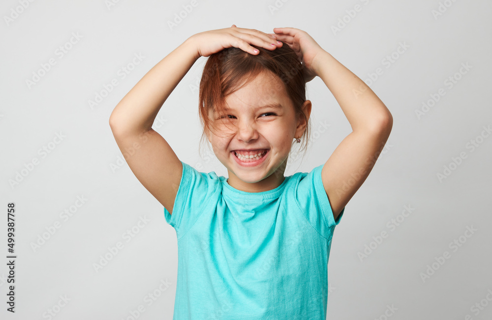 Happy child on white background with copy space Happy child on white background with copy space