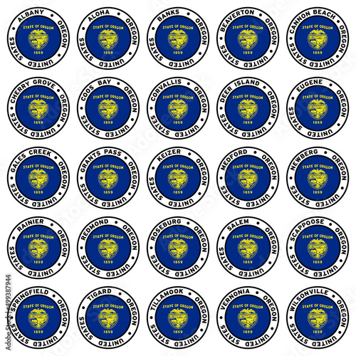 Round Oregon City Flag Clipart Set 2