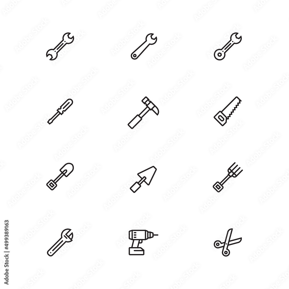 tool hammer mallet sissors driver saw shovel drill icon design tool hammer mallet sissors driver saw shovel drill icon design