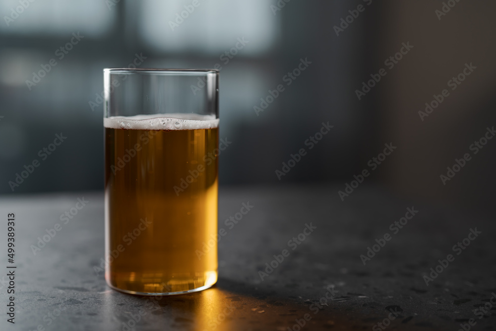 Apple cider in tumbler glass on concrete countertop with copy space Apple cider in tumbler glass on concrete countertop with copy space