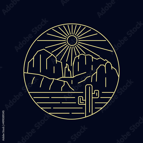 bright sun on Sedona Arizona in mono line art
