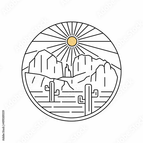 right sun on Arizona in mono line art