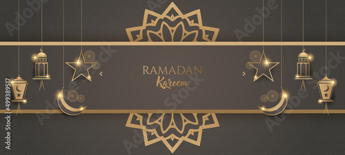 Ramadan kareem 2022 background. Paper cut vector illustration with lantern,mosque, window, star and moon, place for text greeting card and banner. Happy birthday of prophet muhammad. Maulid un nabi