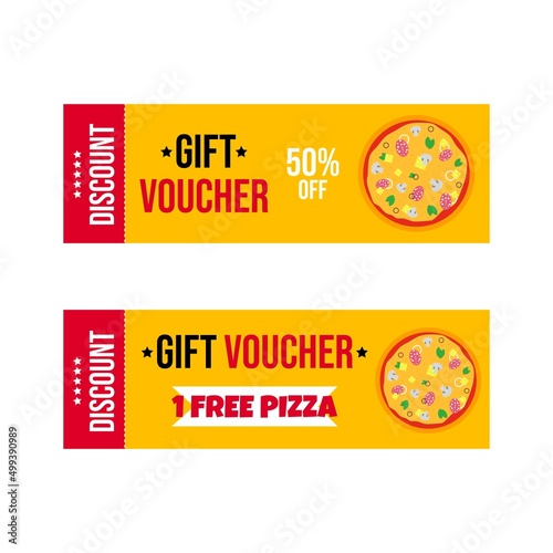 Free pizza gift voucher . Flat design  vector illustration