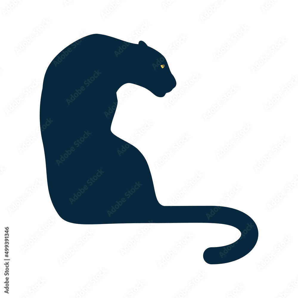 Obraz premium African panther silhouette in a sitting pose isolated on white background. Vector illustration EPS10