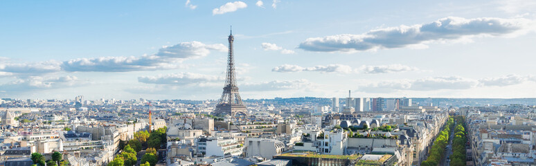 Fotobehang Parijs Eiffeltoren panorama Parijs zonnige dag  © neirfy