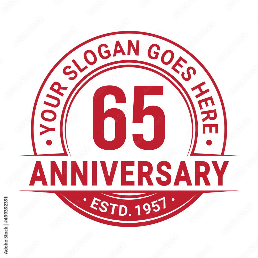 65 years anniversary logo design template. 65th anniversary celebrating logotype. Vector and illustration.
