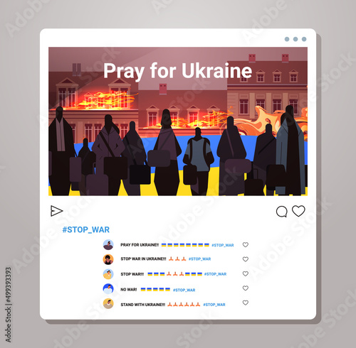 Ukrainian refugees fleeing russian aggression against Ukraine stop war concept