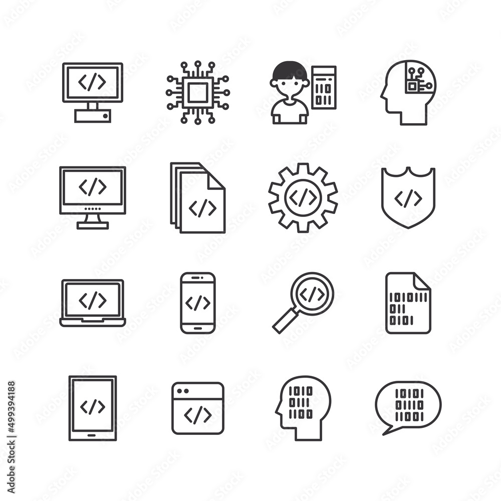 Bundle of AI coding line icon vector set Bundle of AI coding line icon vector set
