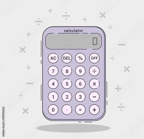 Calculator flat style, purple color, a portable calculation tool for finance, business