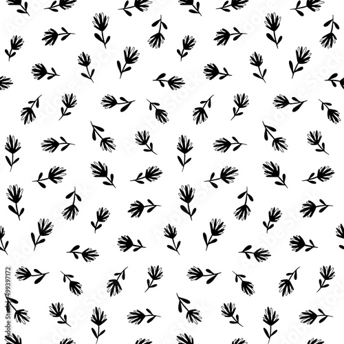 Black and White Floral Vector Seamless Pattern