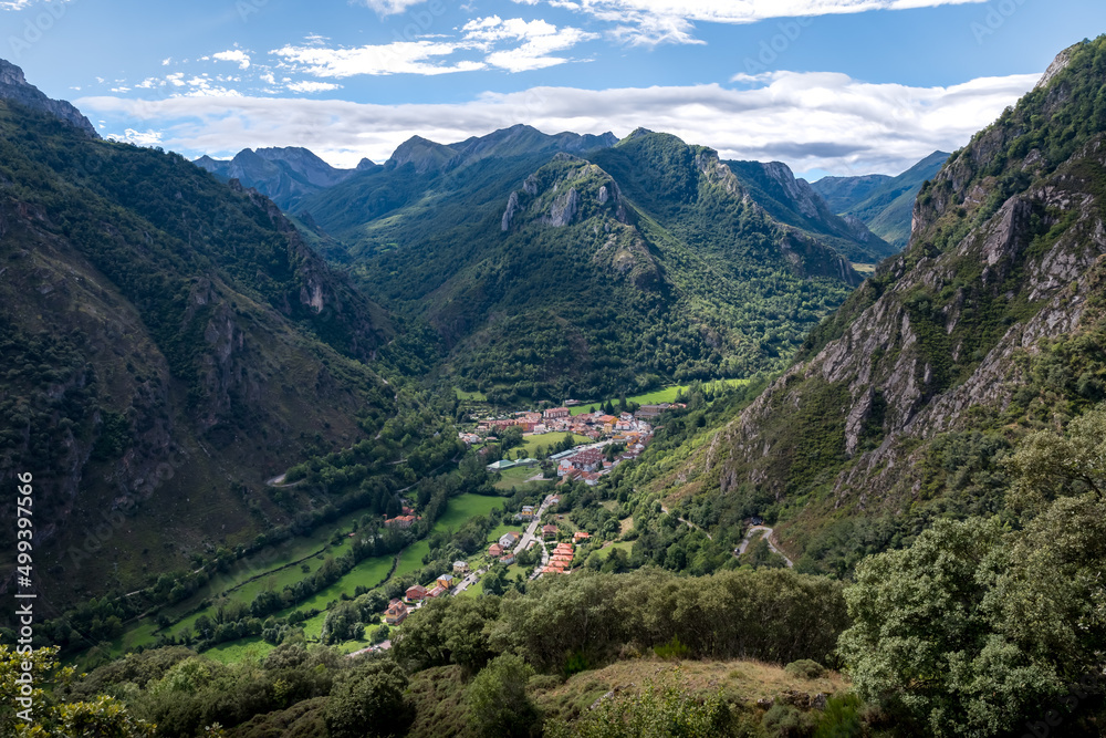 View of the Pola de Somiedo valley, land of bears. Somiedo Natural Park. Asturias. Spain.