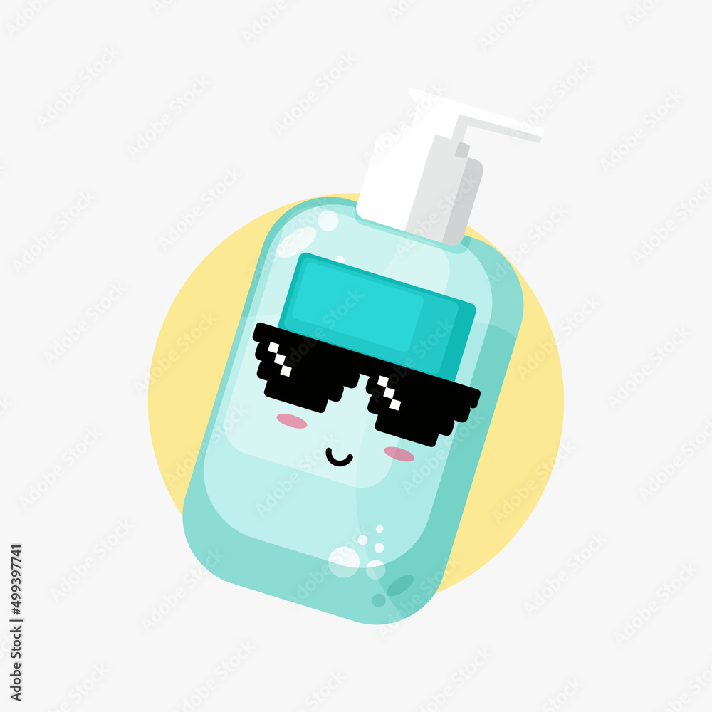 Fototapeta premium Cute hand sanitiser wearing pixel glasses