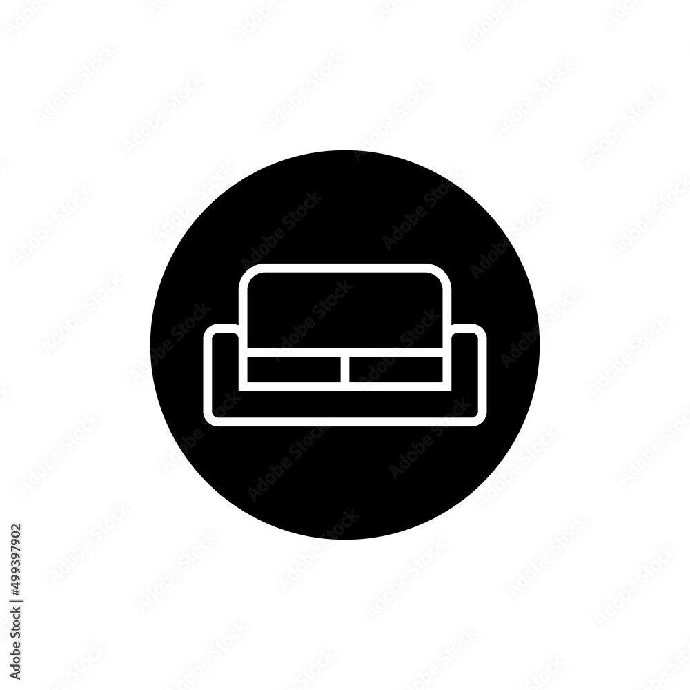 Sofa icon in black round Sofa icon in black round