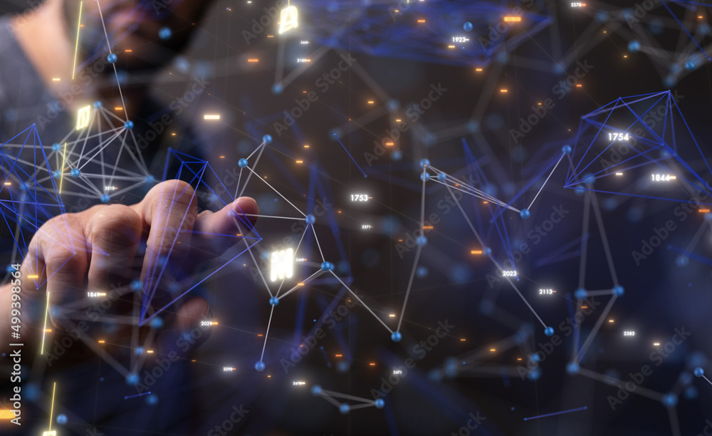 Businessman using data network with his fingers Businessman using data network with his fingers